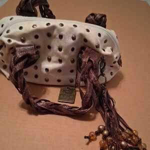 Cream Mini Bag with Brown Braided Handles